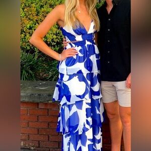 Express blue and white maxi dress size xs